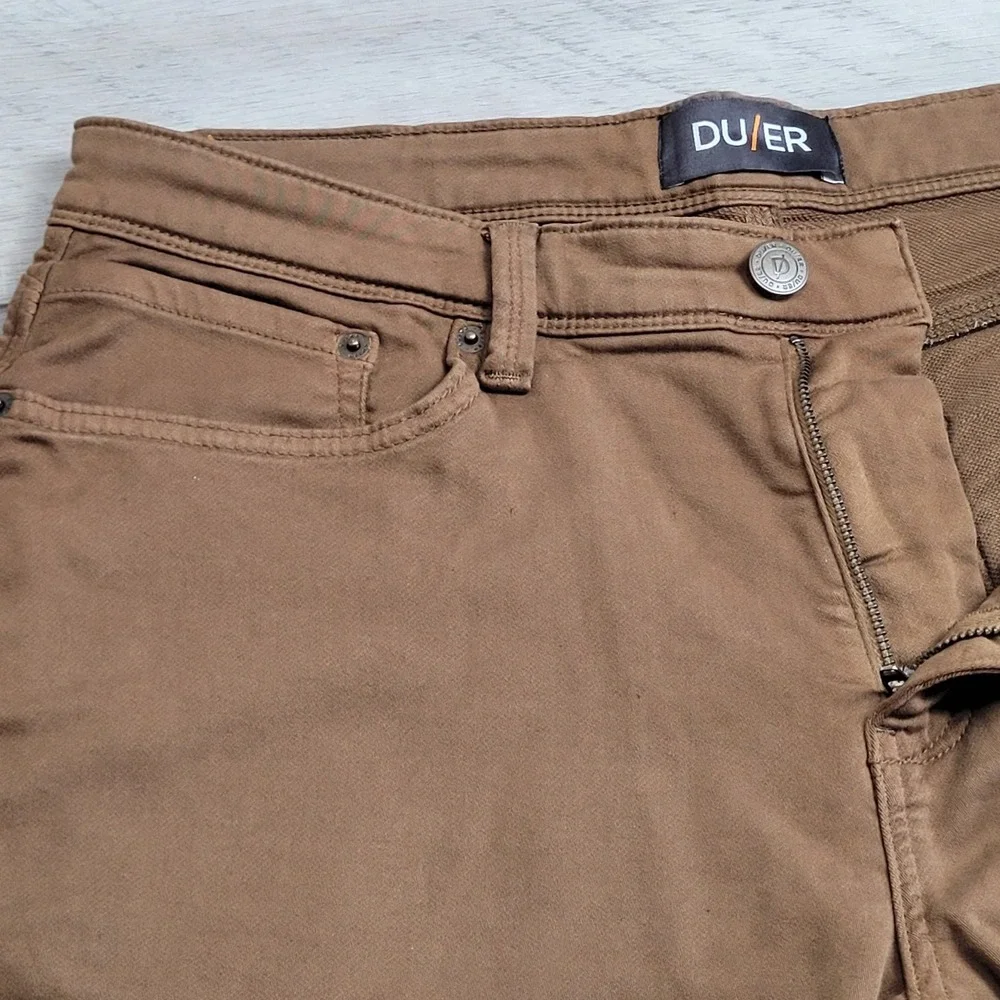 👖DU/ER DUER Pants Mens 34x32 Tan-Camel N2X Relaxed Taper Performance Stretch